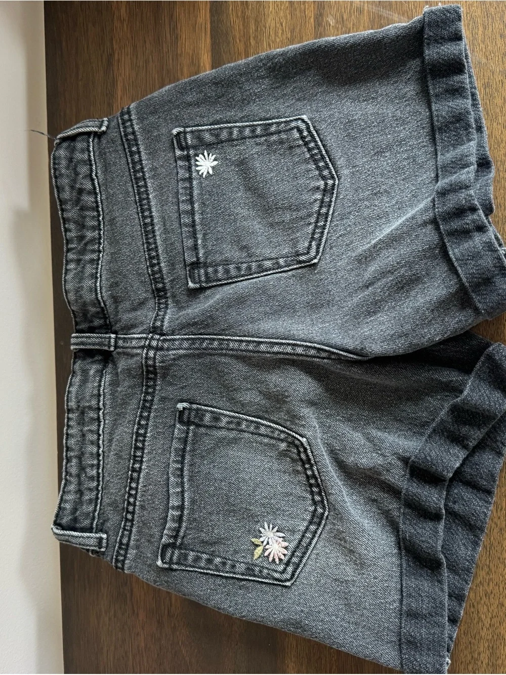 Cat & Jack Black Washed Denim Shorts with Floral Embroidery